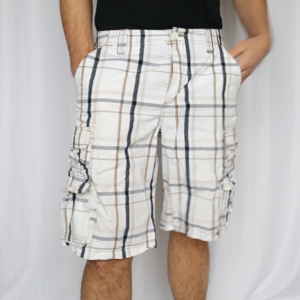 Lee Dungree cargo Shorts white plaid stripe - A0